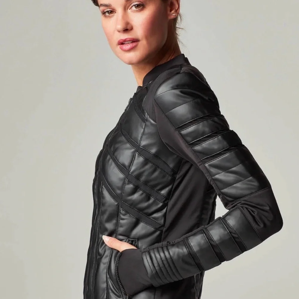 NWT! blanc noir Black Quilted Leather Jacket - Picture 3 of 15
